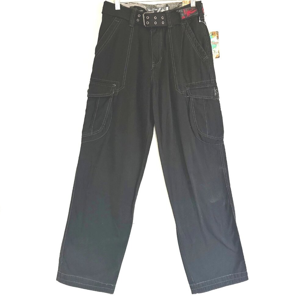 Vintage Wearfirst Cargo Black Pants Boys Size 16 Baggy Rave Y2K Grunge Goth